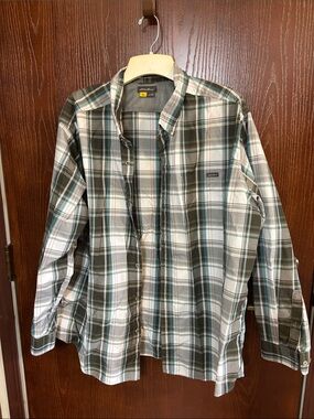 Eddie Bauer Plaid Button-Down Shirt in Green, White & Gray 3XL EUC